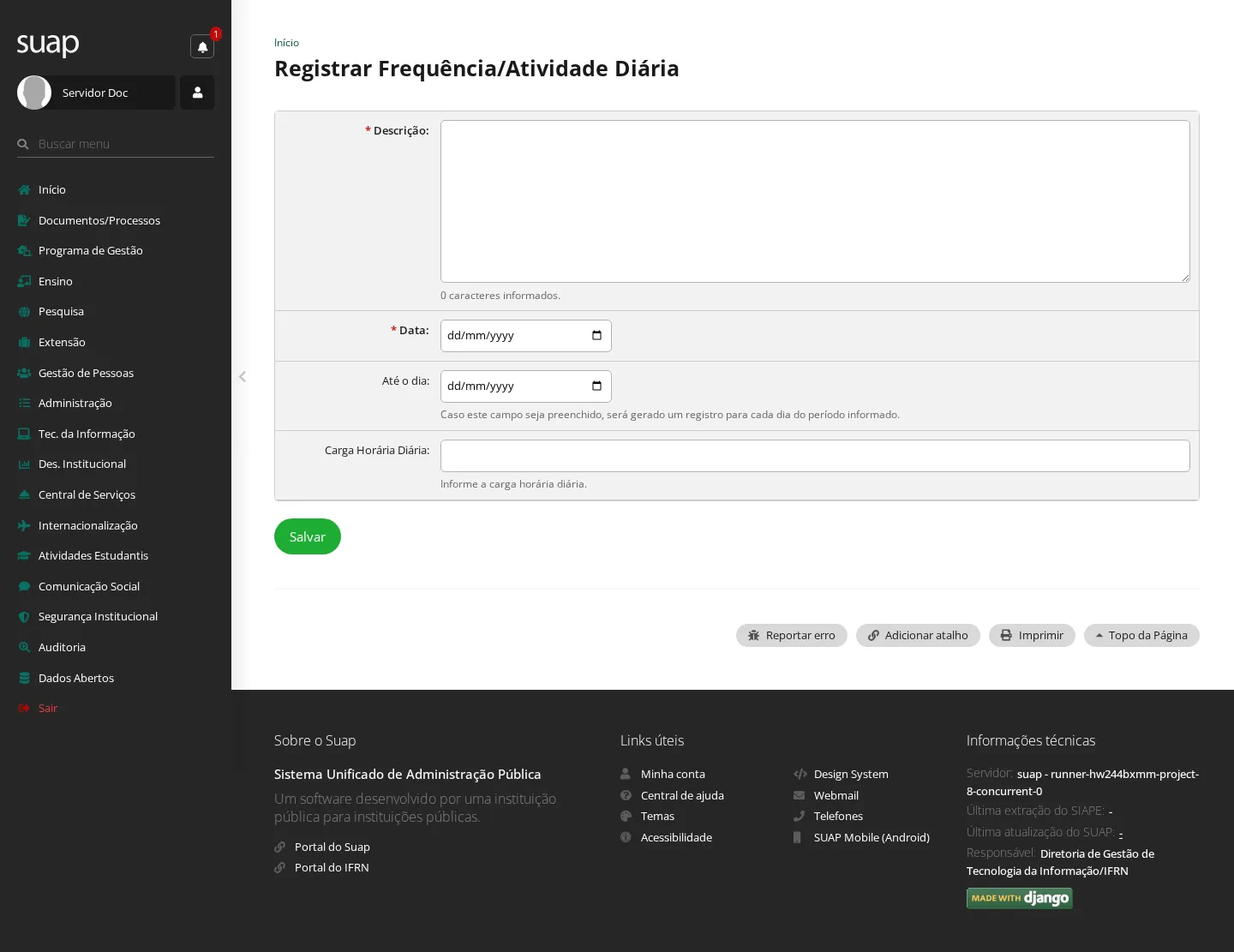 Registro de frequência/atividade diária