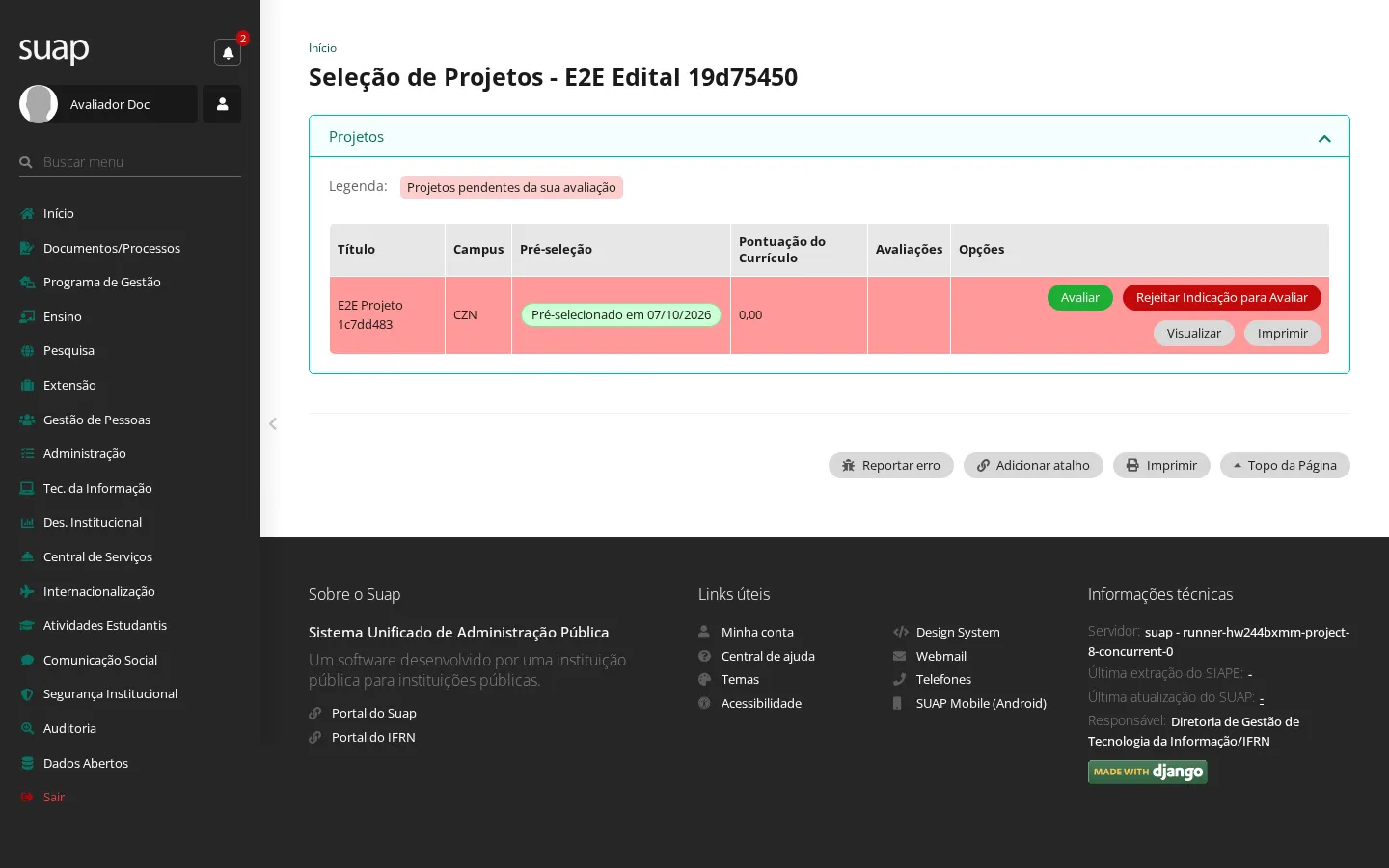 Projetos a avaliar