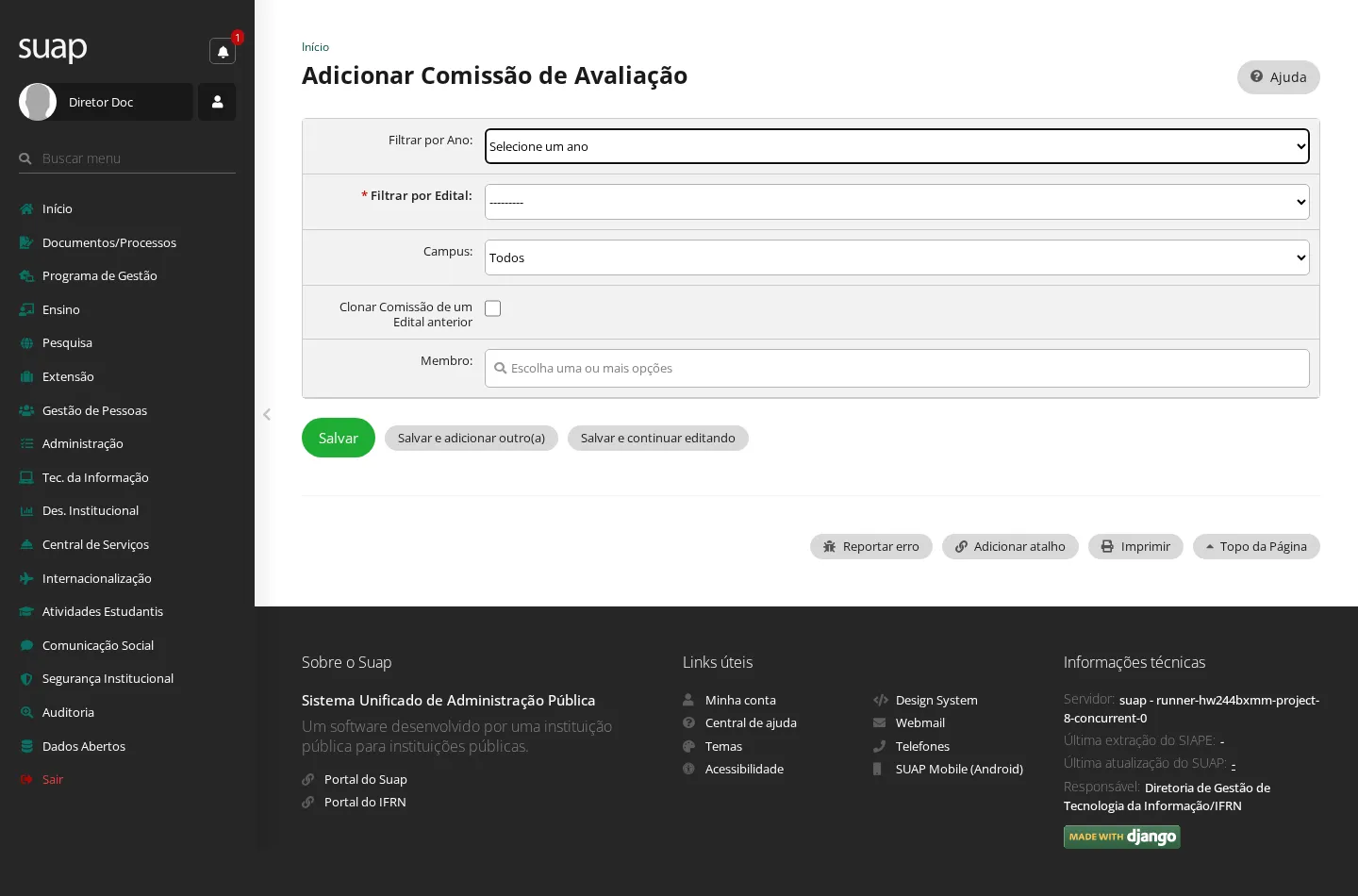 Formulário da comissão de avaliação