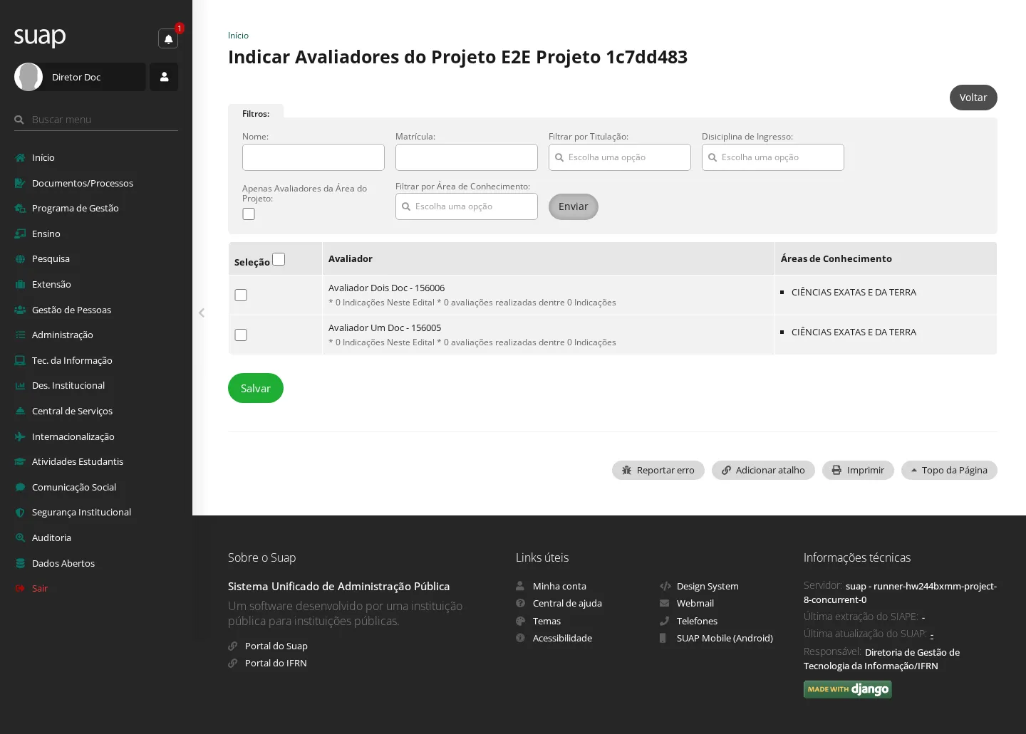Indicação dos avaliadores