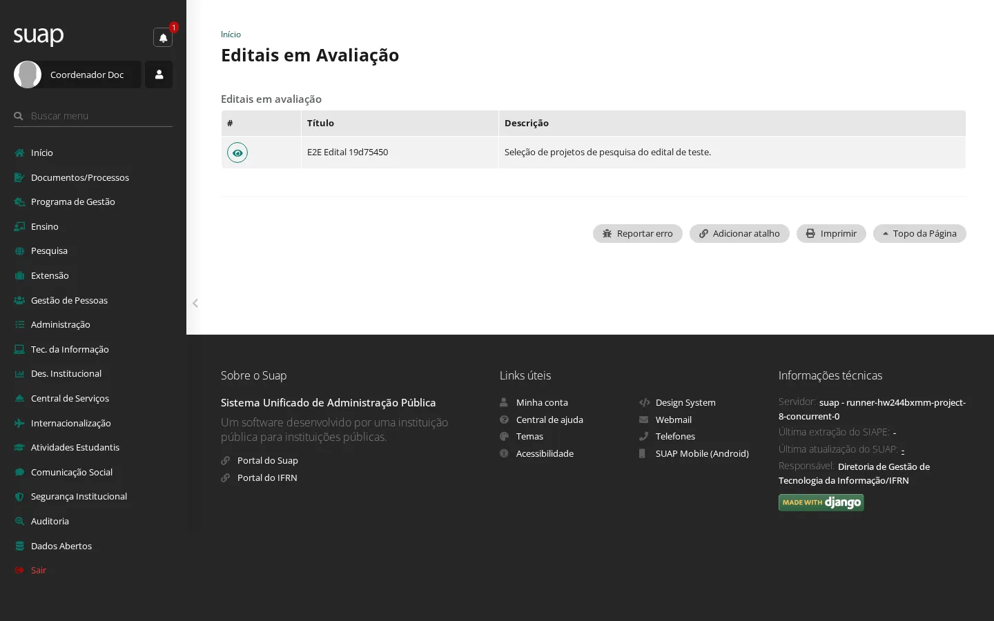 Editais na pré-seleção