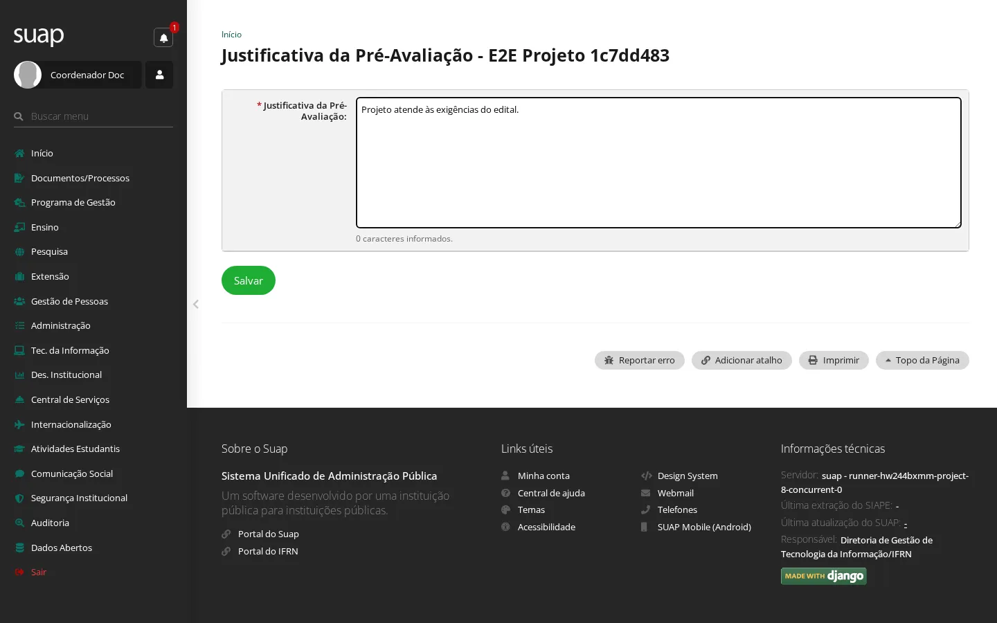 Justificativa da pré-avaliação