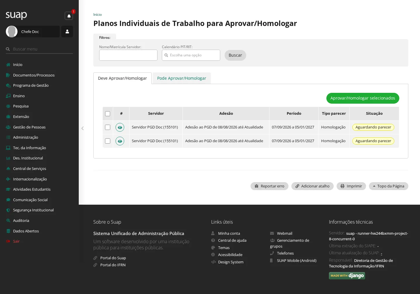 Planos aguardando análise do chefe