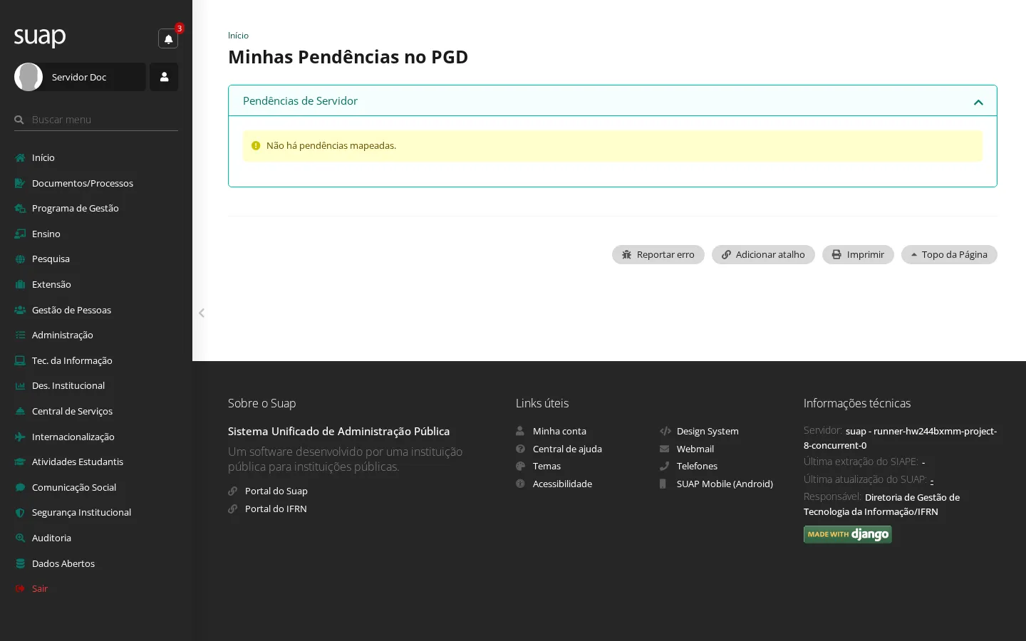 Central de pendências do servidor