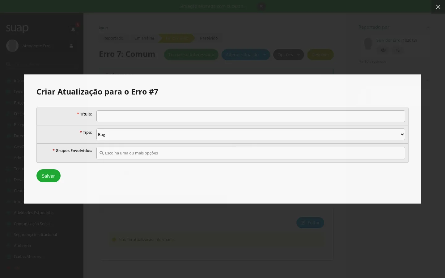Formulário da atualização