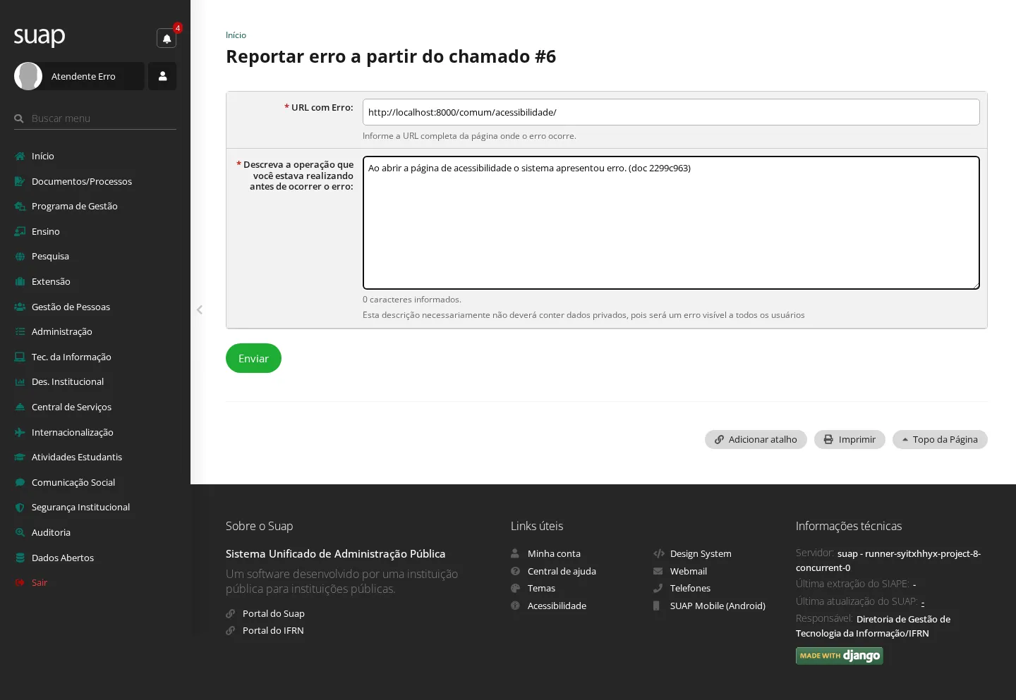 Formulário de reclassificação do chamado