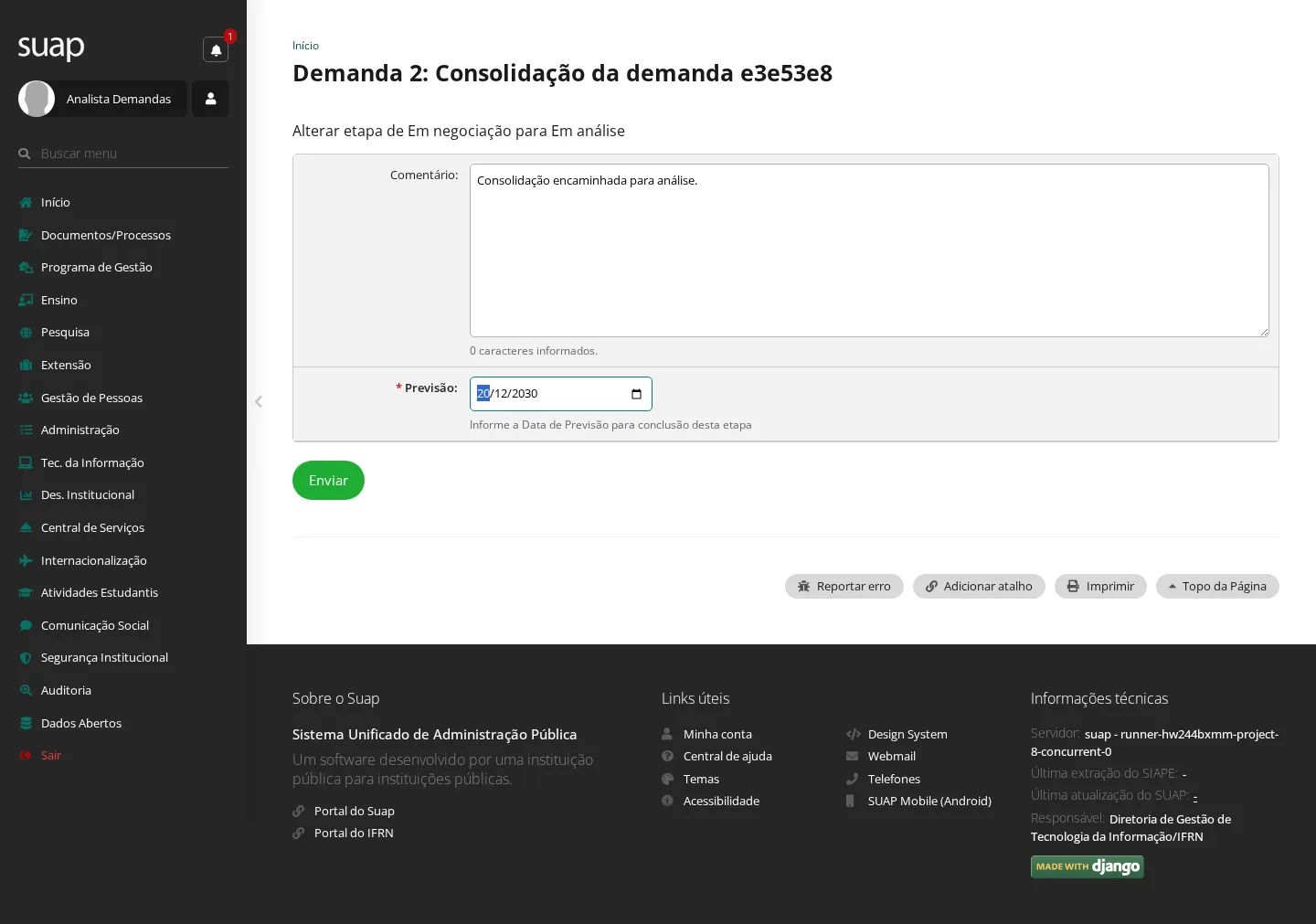 Encaminhamento para análise