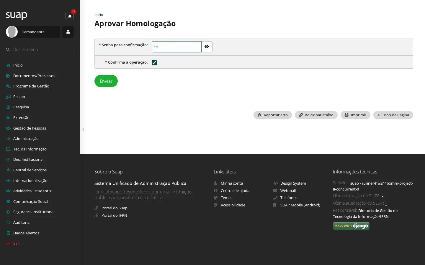 Confirmação da homologação