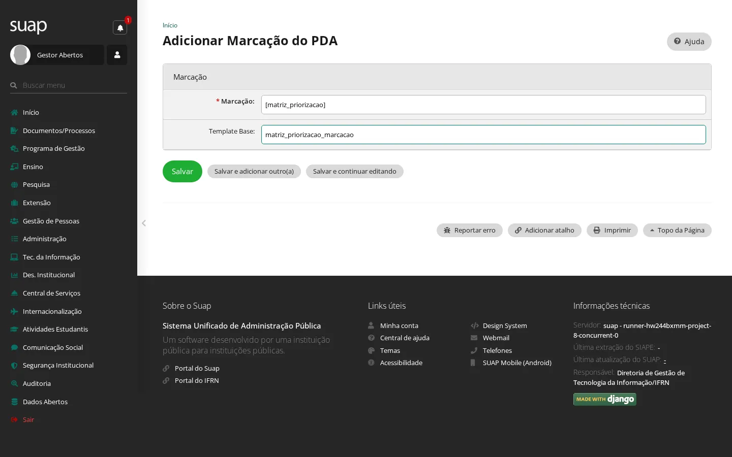 Cadastro de uma marcação