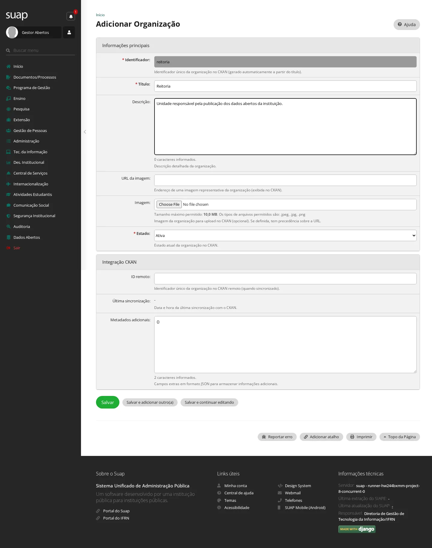 Formulário da organização