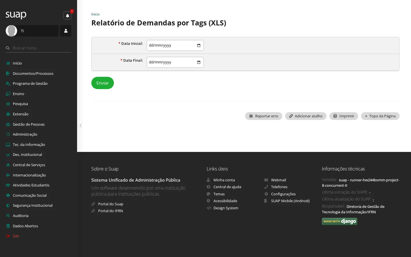 Relatório de demandas por tags