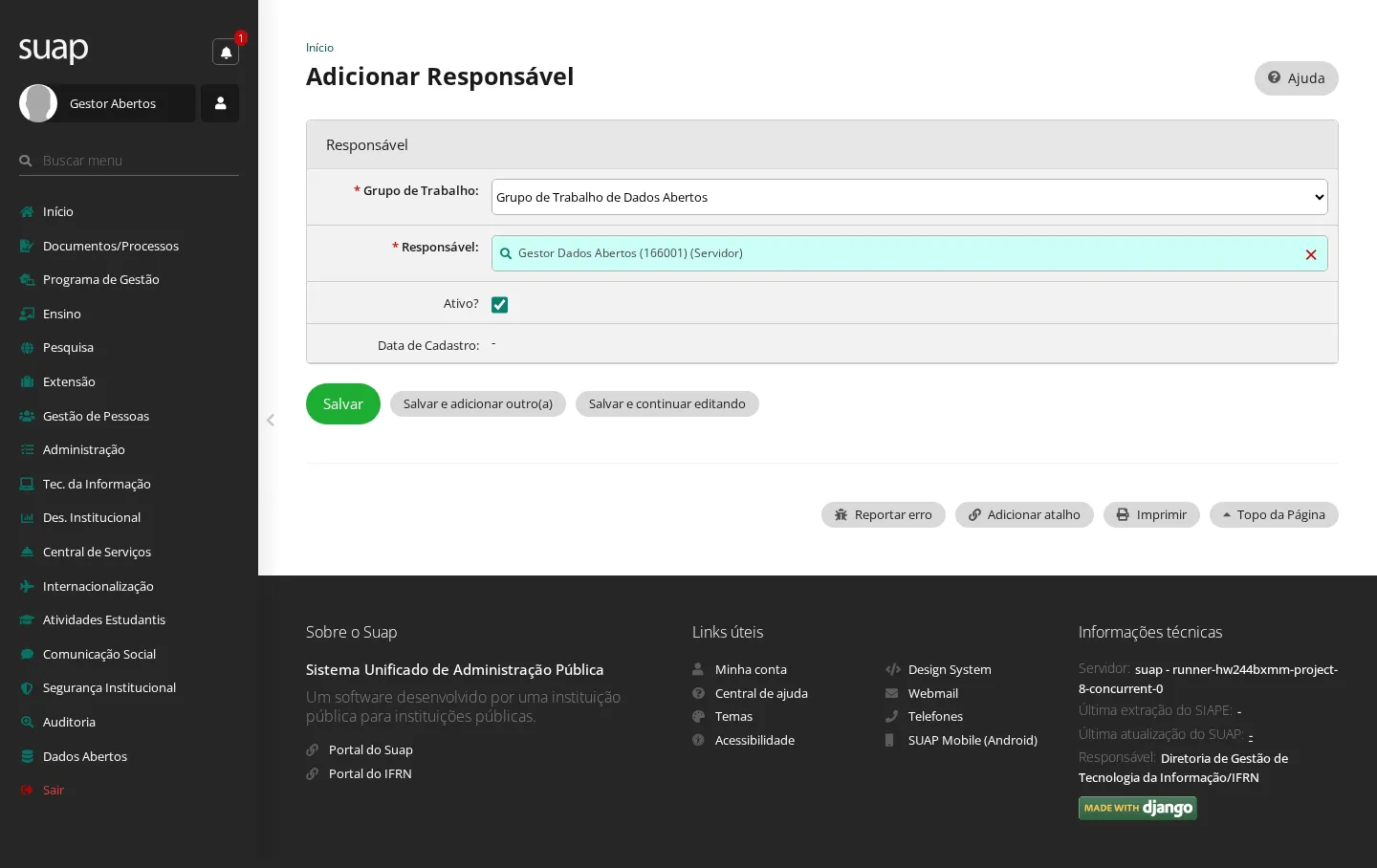Formulário do responsável