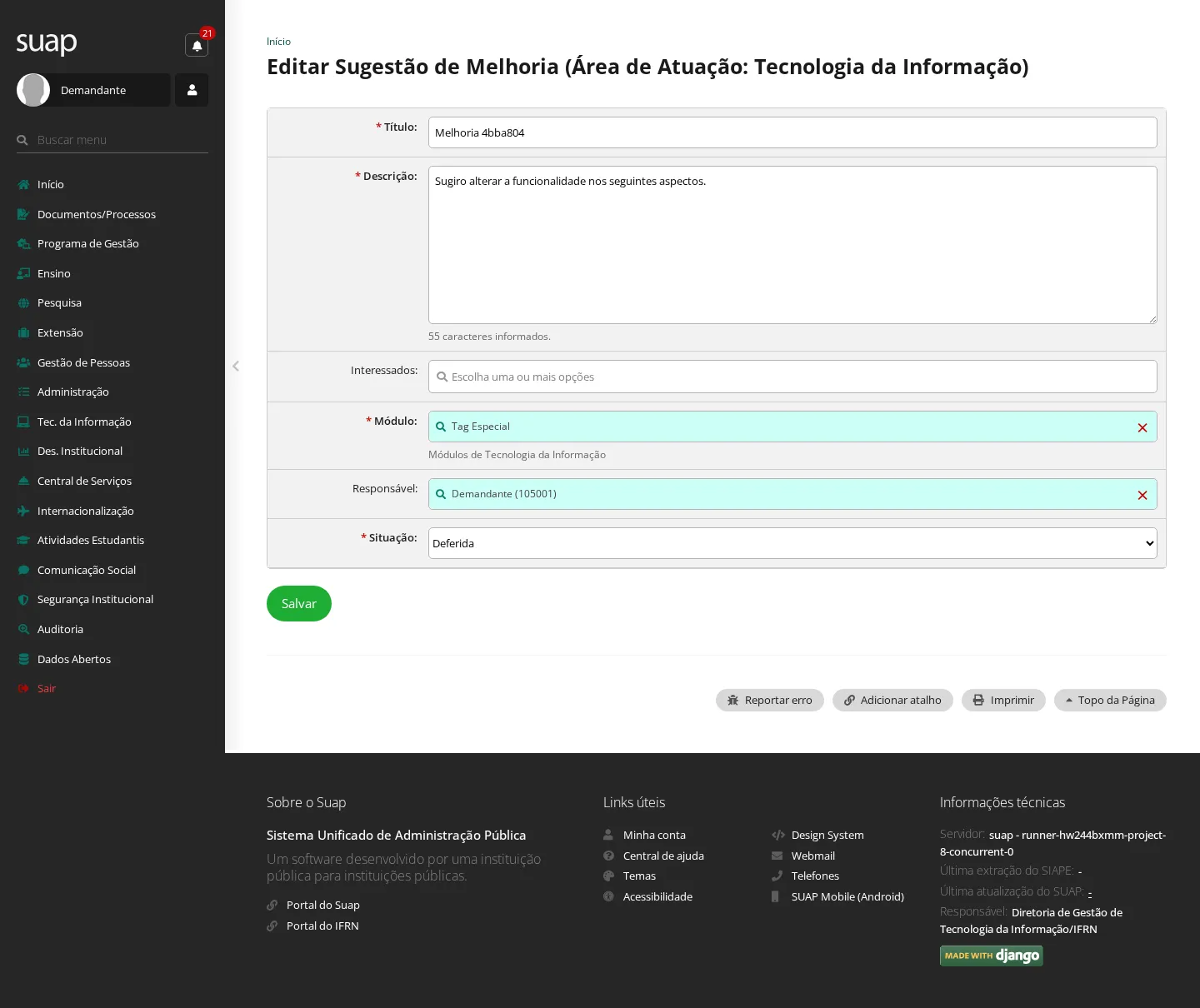 Sugestão deferida